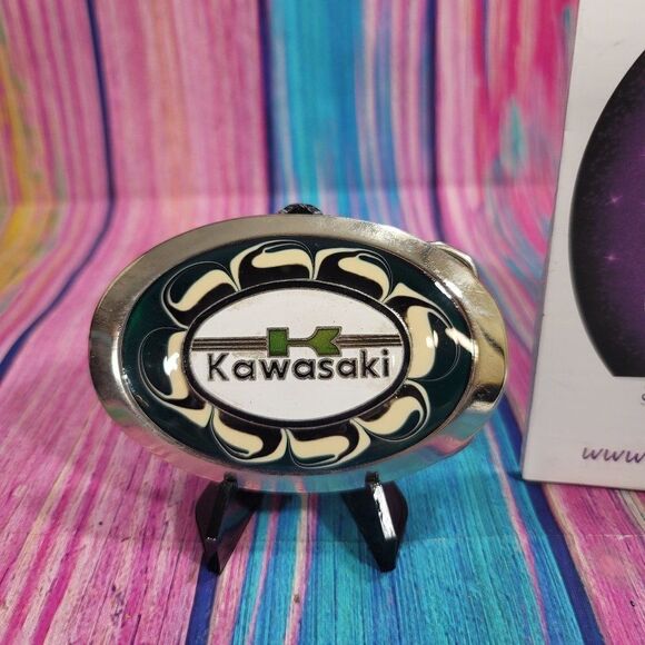 Kawasaki on Green Epoxy Belt Buckle - Picture 2 of 5